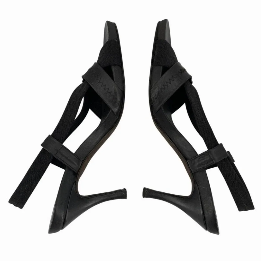 Donald Pliner Size 9 Narrow Leather Slingback Strappy Heels Open Toe Shoes Black